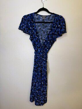 Ann Taylor Blue Abstract Print Wrap Dress